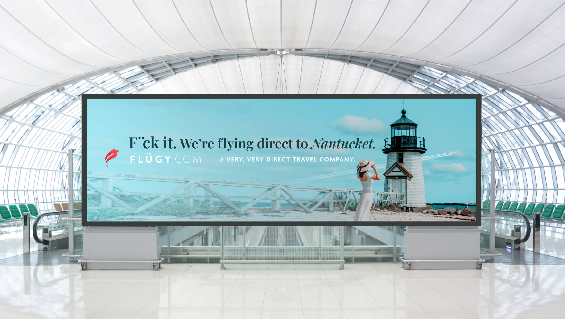 Flügy airport billboard — ‘We’re flying direct to Nantucket’